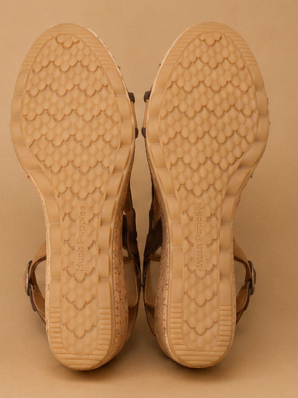 Hush Puppies NWOT Cork Wedge Sandals Tan Brown/Suede Leather Shoes Women's US 8 - Picture 6 of 7